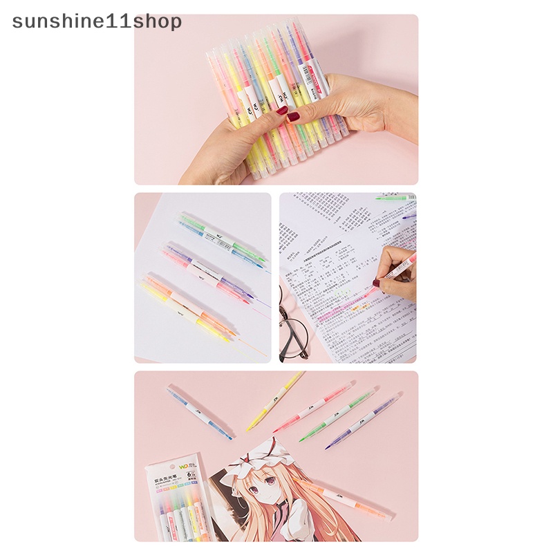 Sho 6pcs /set Kreatif Dua Kepala Tinggi Spidol DIY Album diary Alat Tulis Siswa Spidol graffiti Tangan Akun Pena N