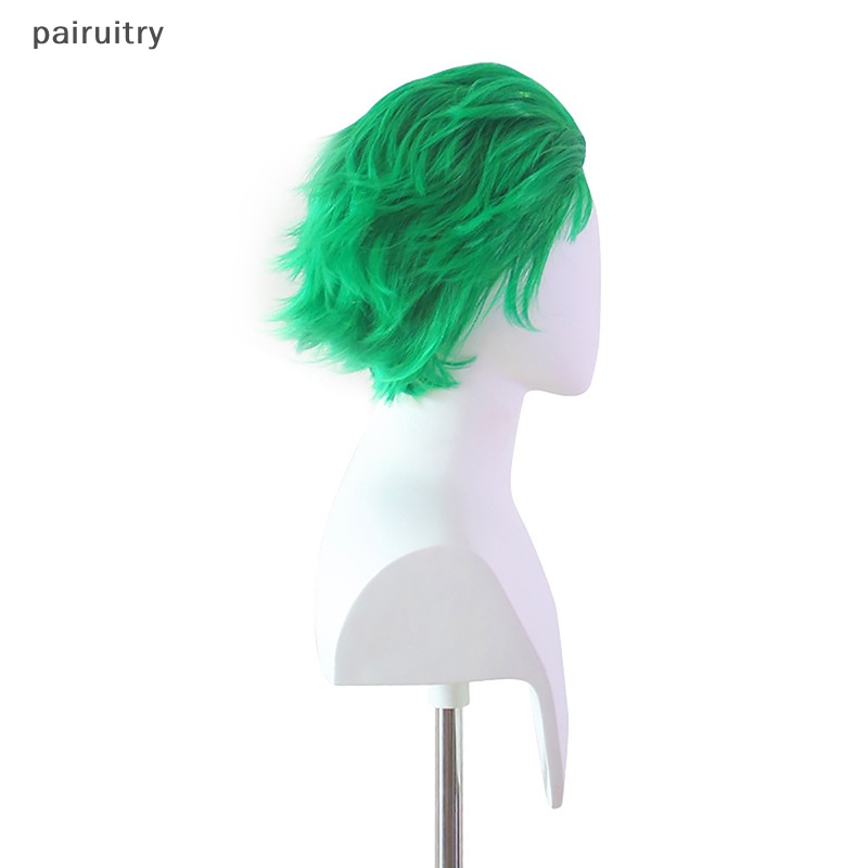 Wig PRT Anime One Piece Licin-Belakang Hijau Lapis Pendek Roronoa Zoro Cosplay Wig PRT