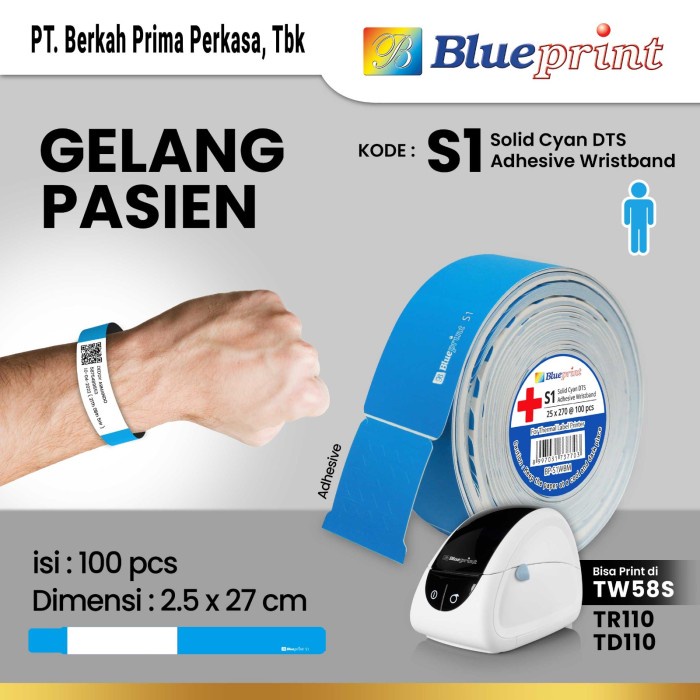 

Direct Thermal Stiker ID Band BLUEPRINT 25x270 mm Gelang Pasien Dewasa - Biru Solid