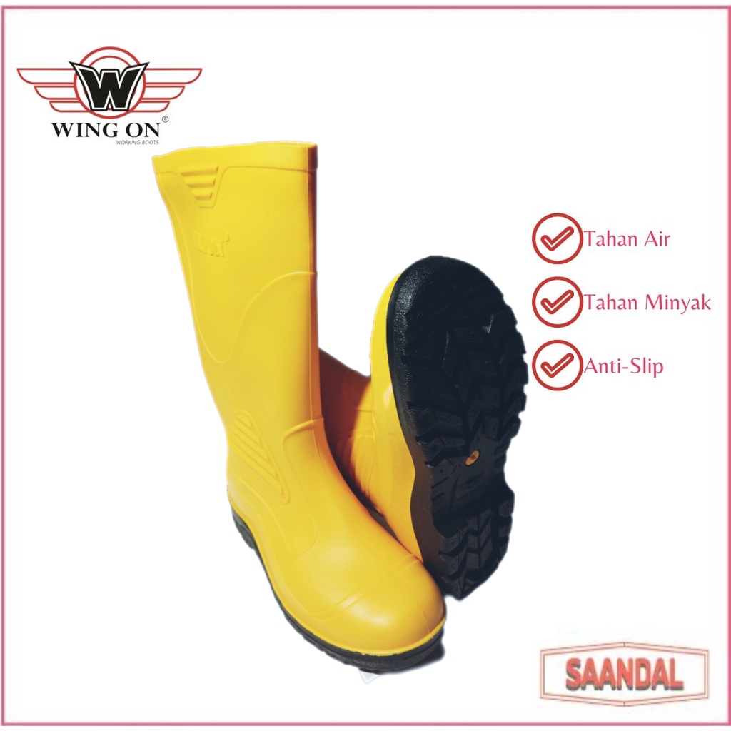 Sepatu Boots Safety Tinggi Wing On 8898 Kuning Hitam Anti Air &amp; Minyak