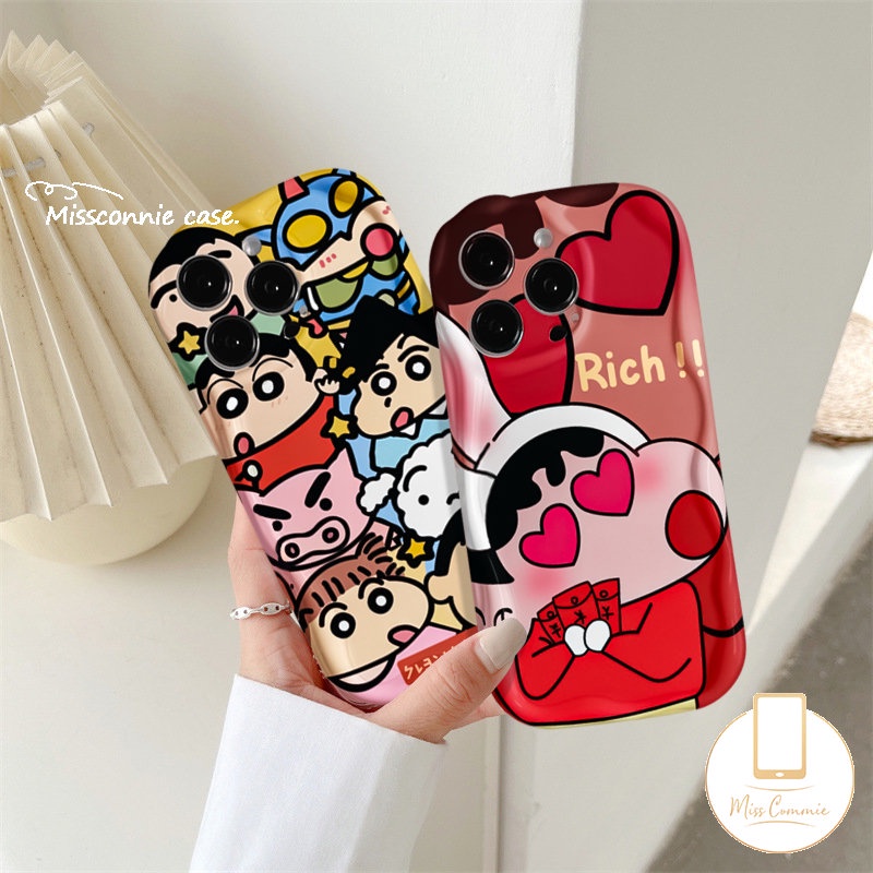 Casing Kartun Untuk Redmi 10A 10C A1 9 9A 10 9T A2 9C NFC Redmi Note12 10 8 9 10S 11s 11 10Pro Max POCO M3 3D Wavy Curved Edge Glossy Lucu Crayon Shin-chan Soft Tpu Cover