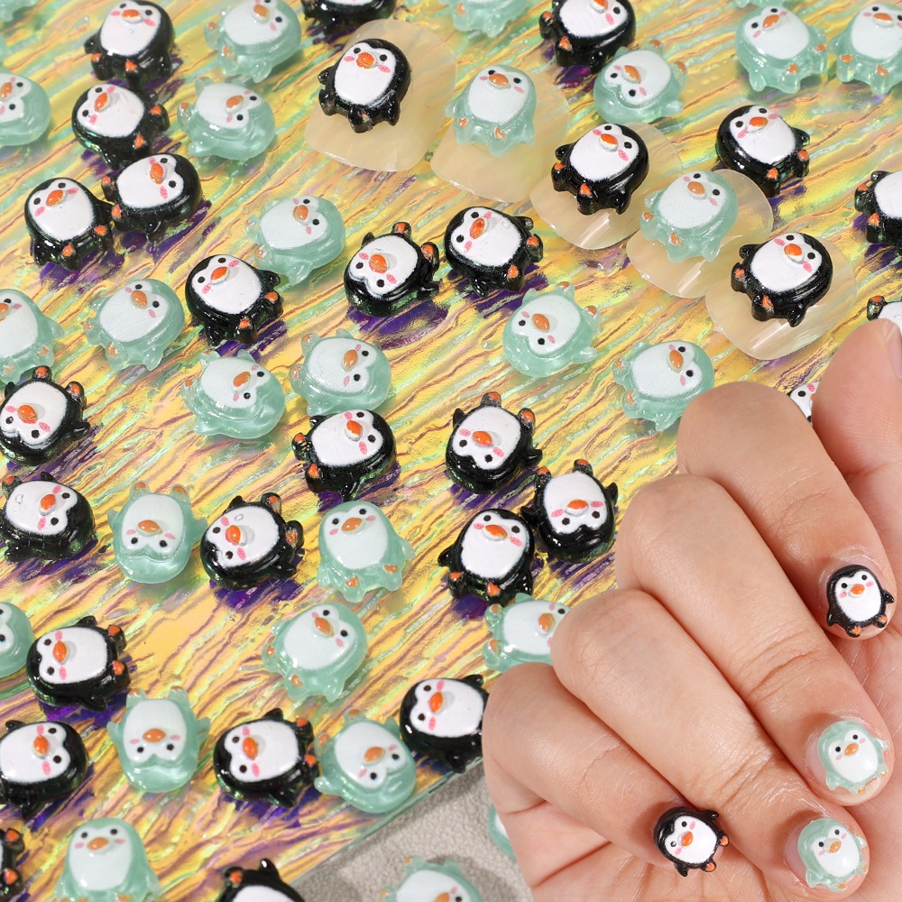 [Unggulan] 10 /50 Pcs /Bag Mini Biru Hitam Penguin Stereo Hiasan Kuku Kartun Dekorasi Kuku Resin Hewan Nail Art DIY Manicure Aksesoris Nail Drill Perhiasan Bagian