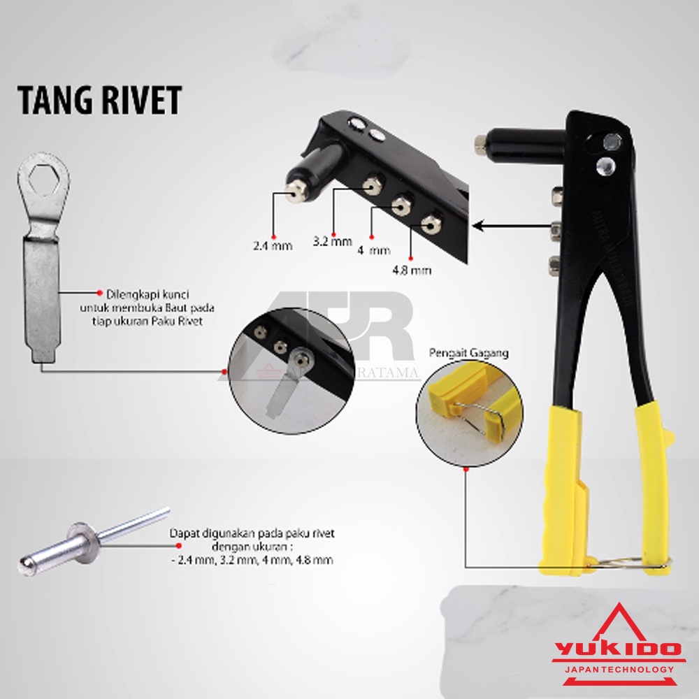 BEST YUKIDO JAPAN Tang Ripet - Hand Rivet 2.4 - 4.8 mm - Tembakan Paku