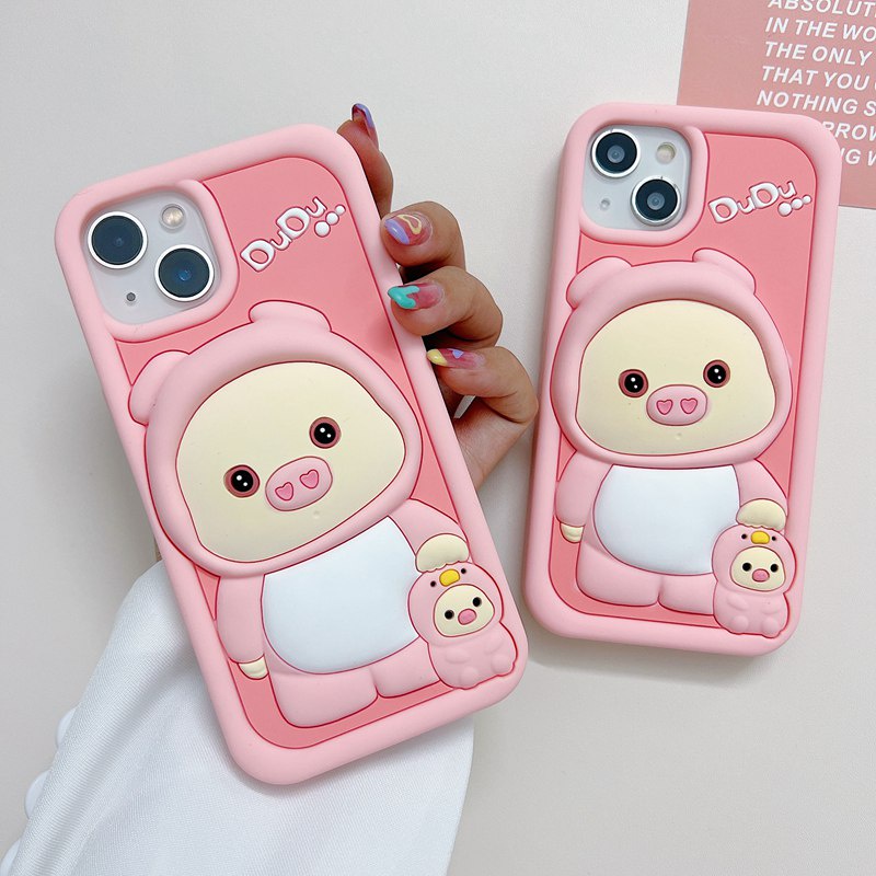 Stereoscopic Cute Pink Pig Silicone Soft Case for IPhone 11 12 13 14 Pro Max TPU Phone CASE Cute Pretty Girl's Fashion