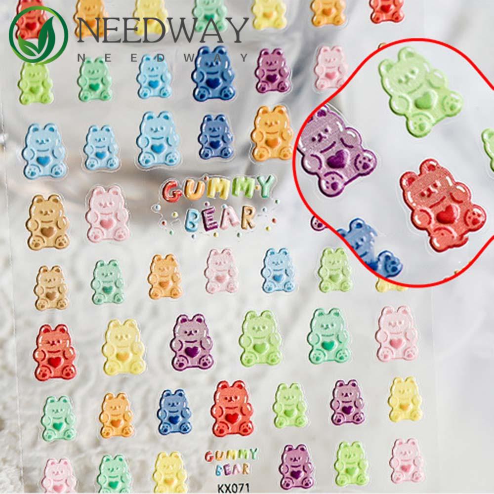 Needway   5D Grafir Stiker Kuku Lucu Decal Gummy Bear DIY Nail Art Desgin