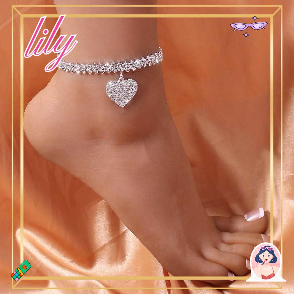 Lily Gelang Kaki Rantai Wanita Gadis Barefoot Mewah Berlian Imitasi Perhiasan Kaki