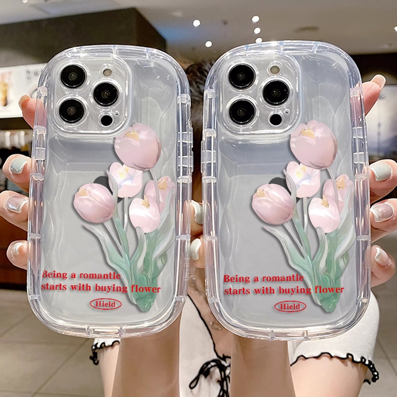 IPHONE Casing Ponsel Tahan Guncangan Kompatibel Untuk Iphone13 14 11 12 Pro XS Max X Xr7 +8 Plus Cover Silikon TPU Tulip Transparan Lembut