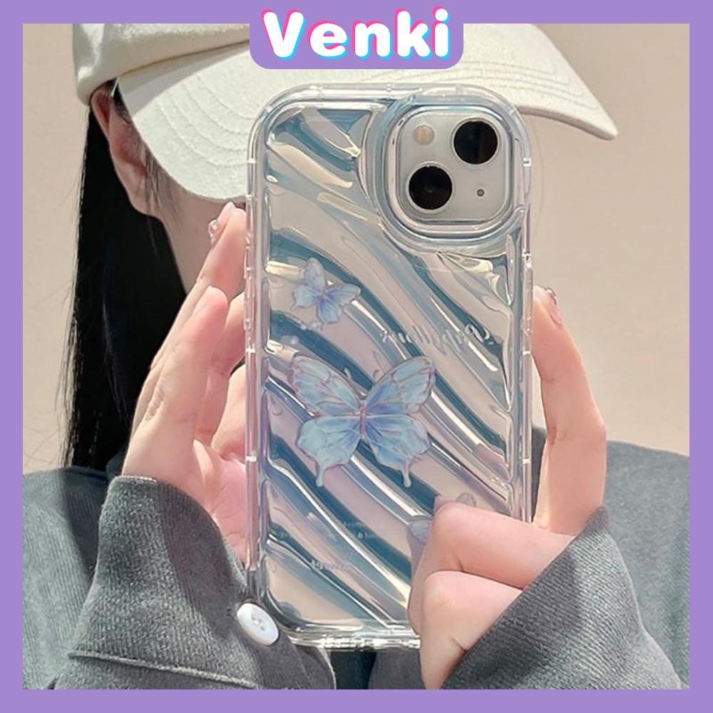 VENKI - Untuk iPhone 11 iPhone Case Laser Reflektif Bening Phone Case TPU Lembut Tahan Guncangan Airbag Case Simple Gradient Butterfly Kompatibel dengan iPhone 14 13 Pro Max 12 Pro Max XR 7 8