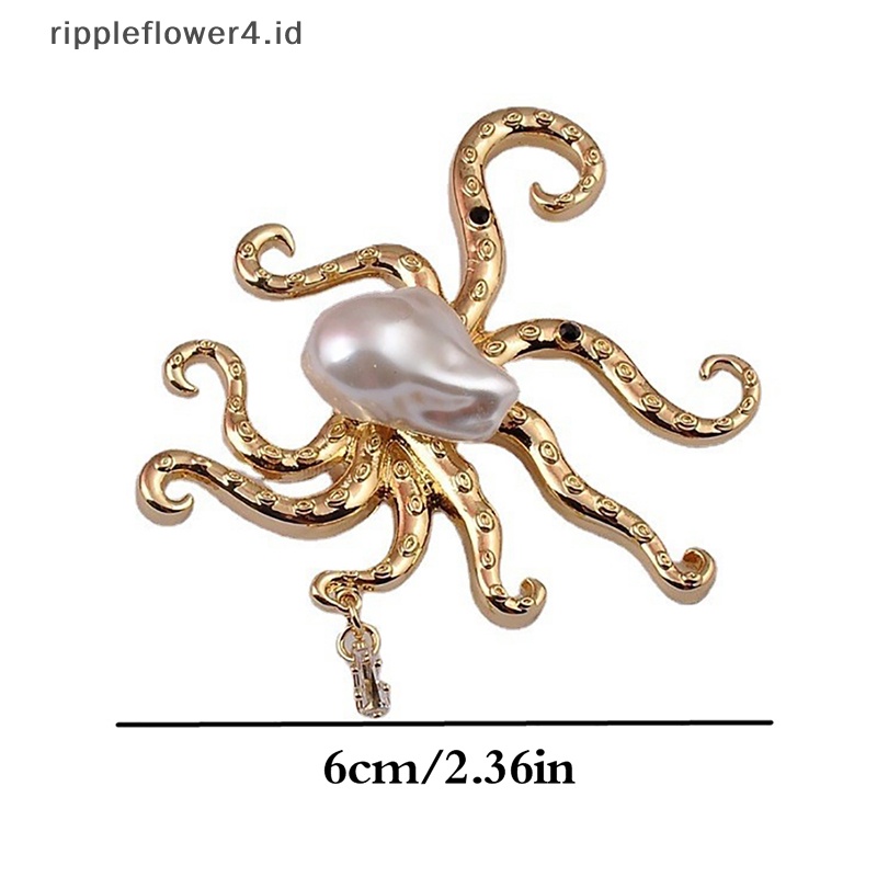 {rippleflower4.id} Bros Gurita Mutiara Imitasi Barok Besar Berlebihan Perhiasan Bros Hewan Gothic Punk Fashion Perhiasan Aksesoris~