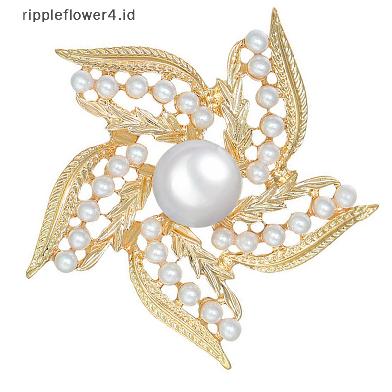 {rippleflower4.id} Vintage Mutiara Gandum Bros Matte Warna Emas Set Mutiara Setelan Bros Fashion Wanita Pin Sederhana Perhiasan Wanita~