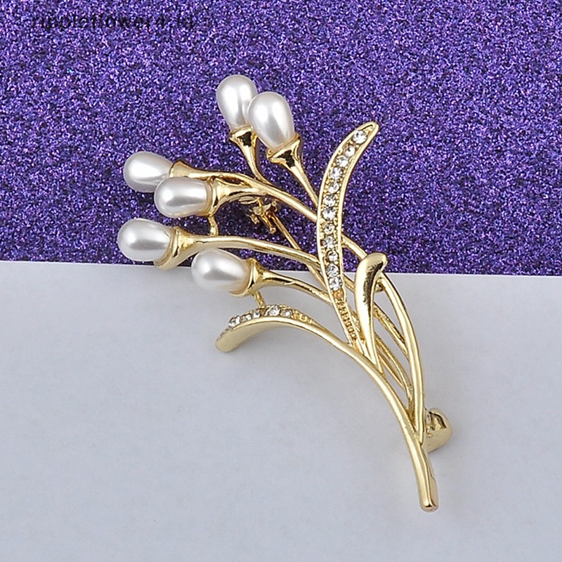 {rippleflower4.id} Mutiara Air Tawar Alami Emas Gandum Bros Wanita Trendi Bros Perhiasan Semua Pertandingan Kerah Jaket Bros Wanita Jas Kerah Bros Aksesoris~