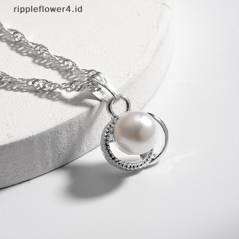 {rippleflower4.id} Mutiara Imitasi Halus Kupu-Kupu Bunga Anting Cincin Kalung Pernikahan Set Untuk Wanita Fashion Perhiasan Pengantin Berlapis Perak Hadiah Pesta~