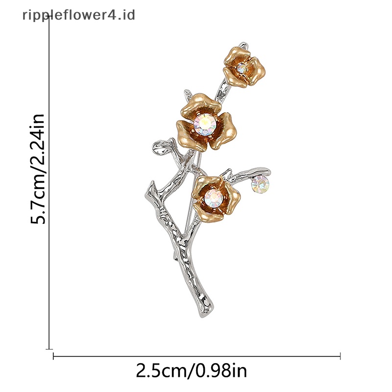 {rippleflower4.id} Plum Blossom Bros Pin Vintage Berlian Imitasi Korsase Buket Pernikahan Sederhana Perhiasan Jas Anti-Cahaya Gesper Untuk Wanita Hadiah Pesta~