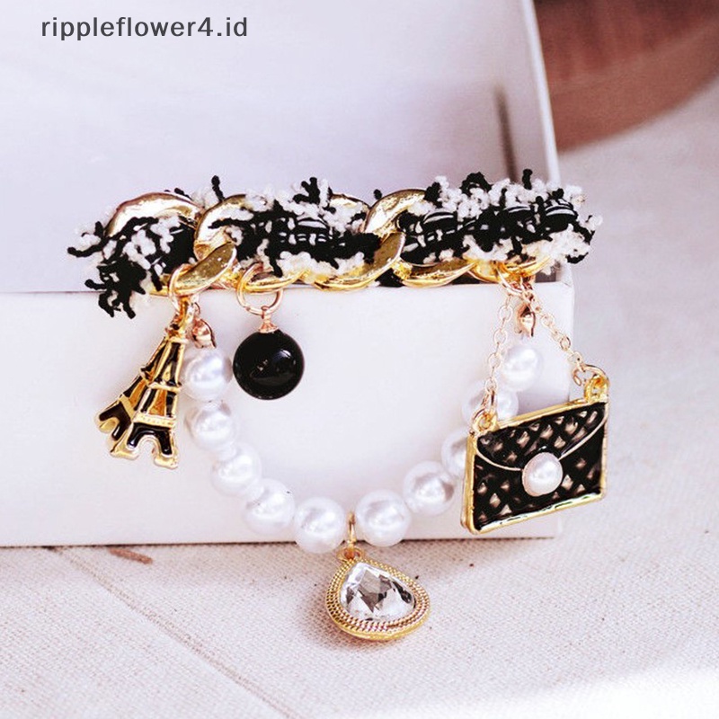 {rippleflower4.id} 1pc Bros Pewangi Aksesoris retro Wanita Mutiara Kristal Mewah Jaket pin  ~