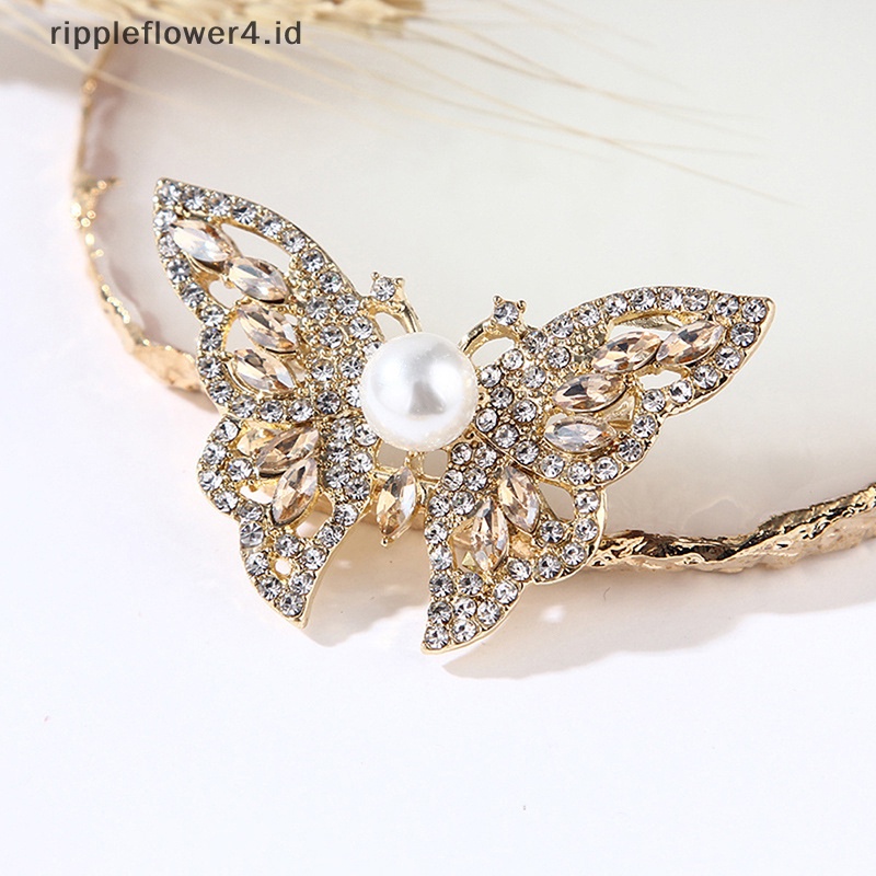 {rippleflower4.id} 1pc Berlian Imitasi Kupu-Kupu Bros Wanita Elegan Kristal Serangga Bros Pin Hadiah~