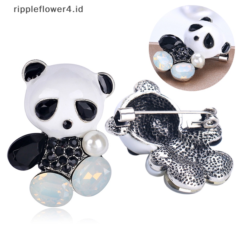 {rippleflower4.id} Fashion Pernikahan Bridal Kristal Enamel Hewan Panda Korsase Perjamuan Bros Pin~