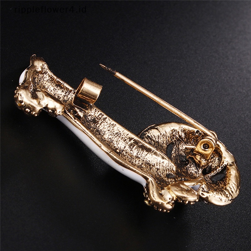 {rippleflower4.id} Enamel Kristal Puppy Brooch Pin Anjing Hewan Bros Baju Kerah Pin Pesta Perhiasan~