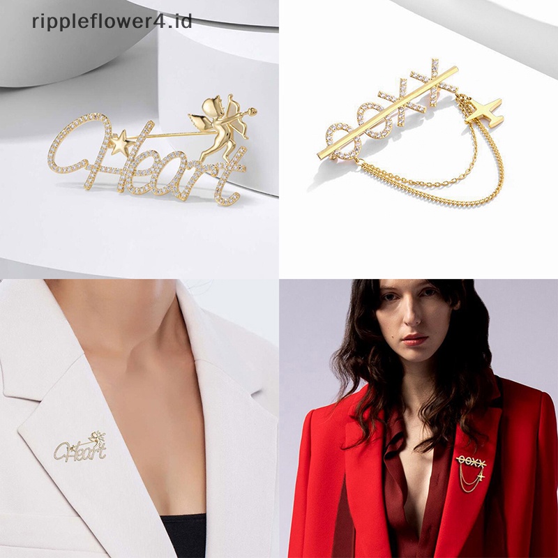 {rippleflower4.id} Berlian Imitasi Bros Perhiasan Aksesoris Hijab Rumbai Kerah Pin Jas Kemeja Kerah Lencana Korsase Bros~
