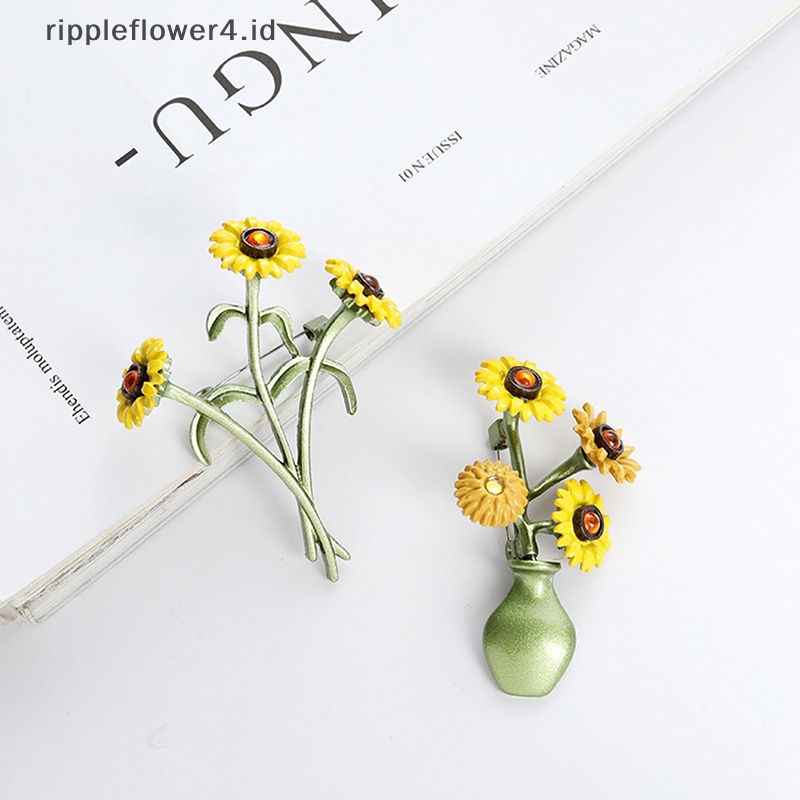 {rippleflower4.id} Desain Vas Bunga Matahari Vintage Bros Pin Jas Elegan Cardigan Pin Brooche~