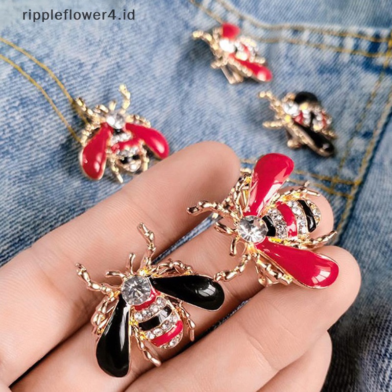 {rippleflower4.id} Fashion Enamel Kristal Lebah Bros Pin Kartun Bros Kecil Wanita Perhiasan Hadiah~