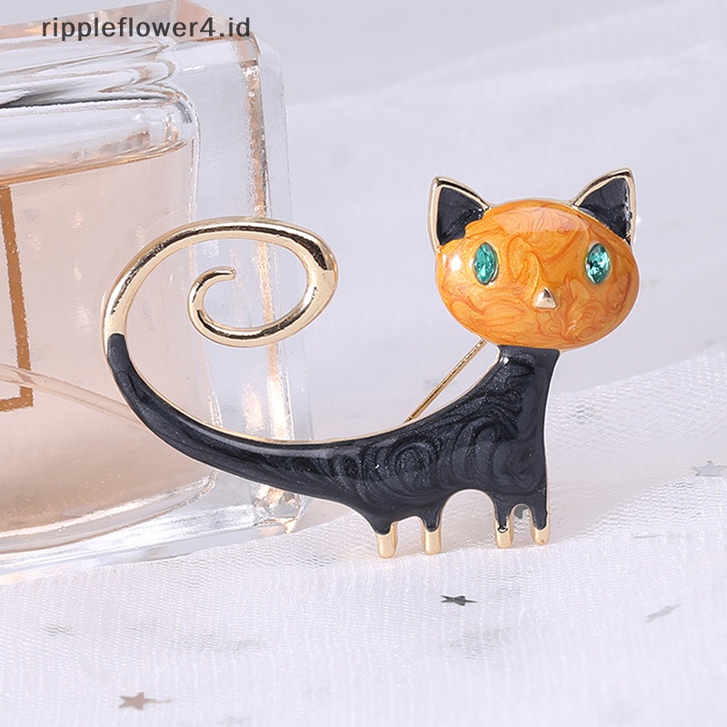 {rippleflower4.id} 1pcs Enamel Lucu Kucing Bros Untuk Wanita Kitty Pin Brooch 2warna Perhiasan Hewan~