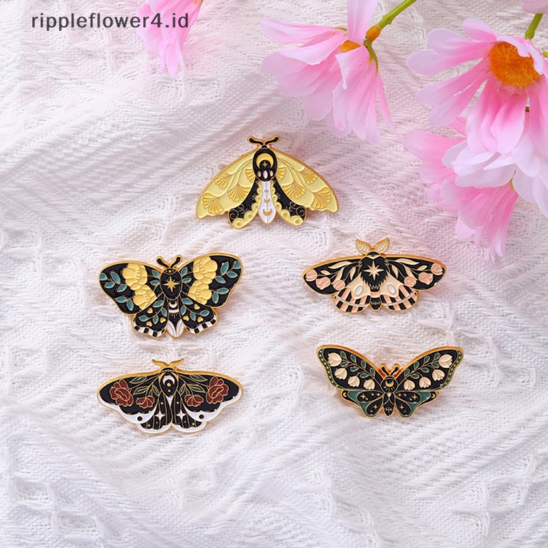 {rippleflower4.id} Retro Kupu-Kupu Ngengat Enamel Bros Kartun Serangga Lencana Kerah Pin Perhiasan Hadiah~