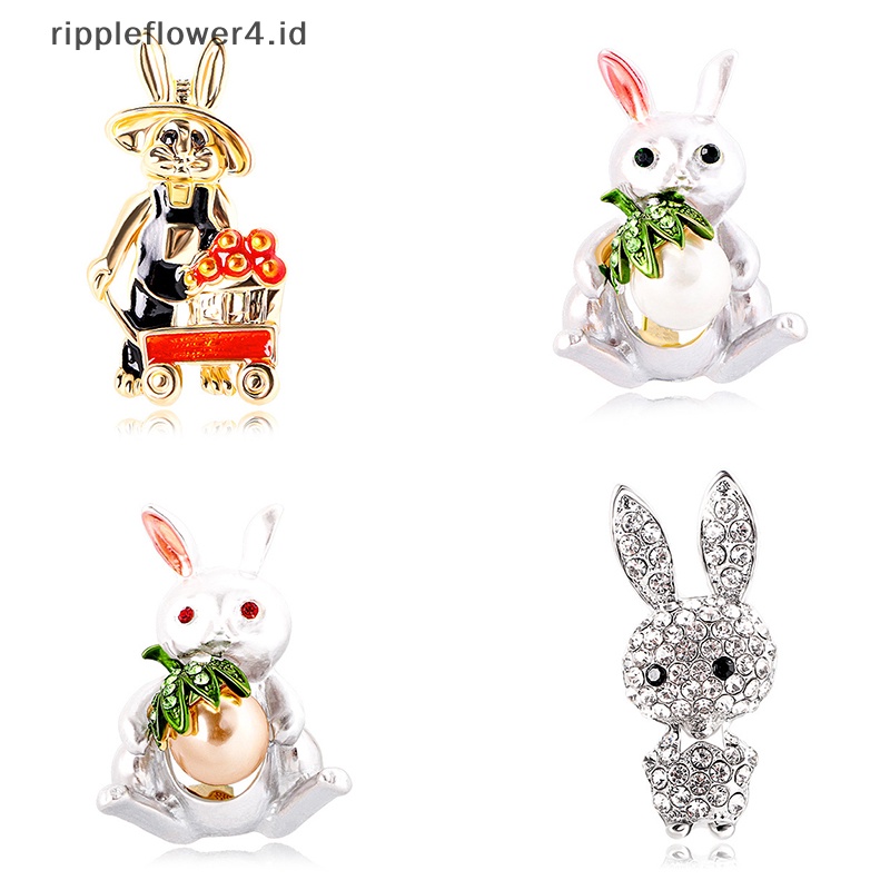 {rippleflower4.id} Memakai Kacamata Kelinci Bros Untuk Wanita Yang Indah Bersinar Enamel Bunny Pesta Bros Pin Hadiah Topi Kain Aksesoris~