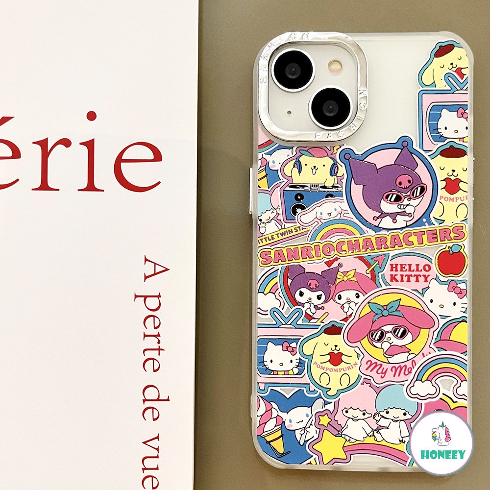 Casing Ponsel Karakter Sanrio Kartun Lucu Electroplated Untuk iPhone 14 Pro 13 12 11 Pro Max XR XS 8 7plus Colorful Graffiti Back Cover