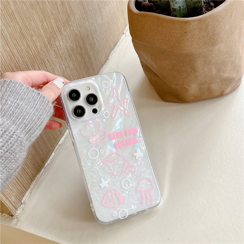 Ins Marine Life Cocok Untuk iPhone 14 Pro Max Casing Ponsel iPhone Double-layer Pola Dicetak Kompatibel Dengan Iphone13 13pro 13prm iPhone 11 11pro 14plus 12Pro Max Shockproof TPU Phone Case