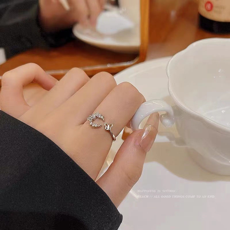 Cincin Pembukaan Geometris Kupu-Kupu Bulan Alloy Berlian Imitasi Korea Untuk Anak Perempuan