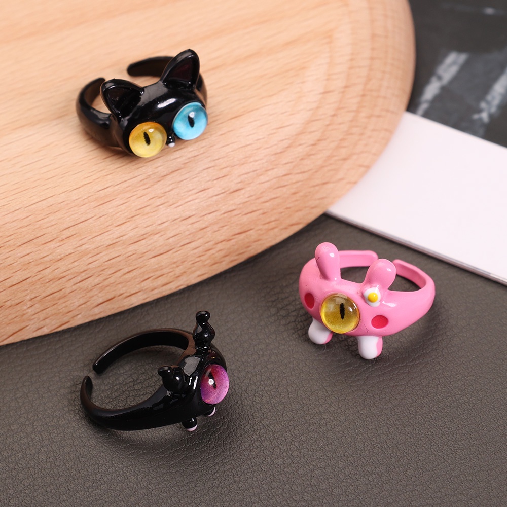 Cincin Jari Wanita Anak Kucing Kartun Lucu/ Murid Yang Berbeda Cincin Pembukaan Monster Kecil Yang Lucu/ Aksesoris Kepribadian Fashion Lolita Yang Dapat Disesuaikan