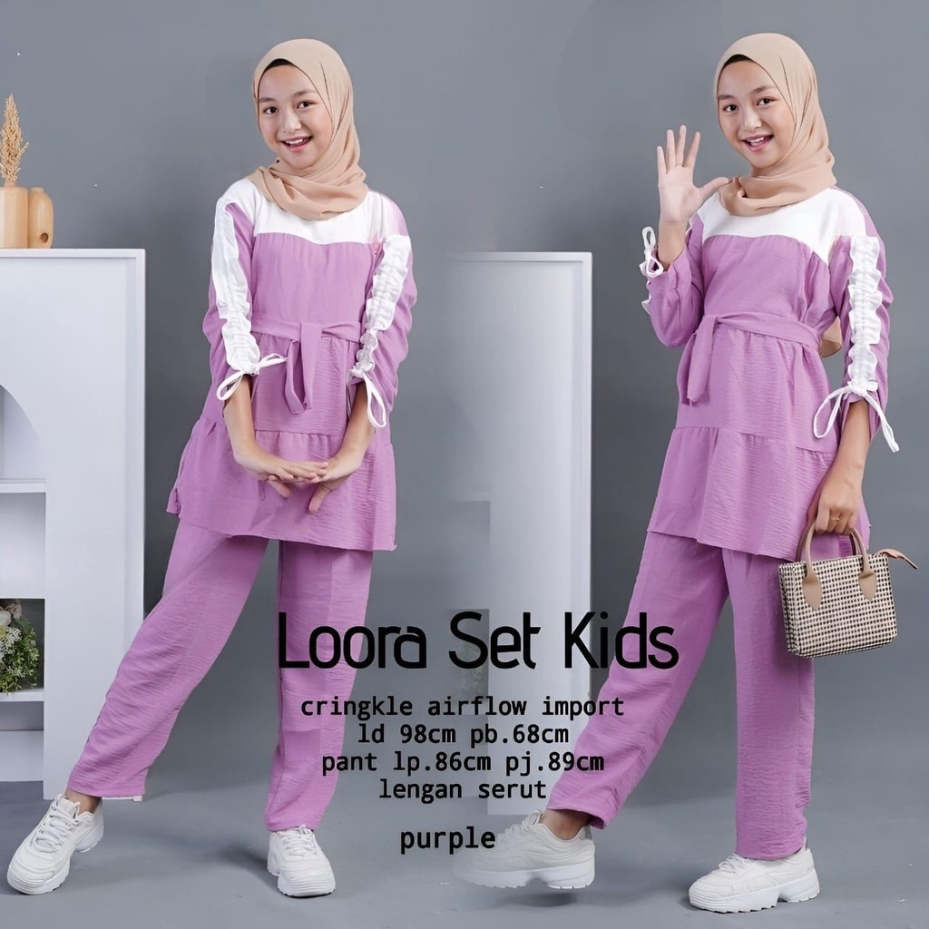 GAMIS STORE - Loora Set Kids Teen Setelan OOTD Lebaran Matt Cringkle Airflow Polos Basic Premium l Stelan 2in1 6- 8 TAHUN