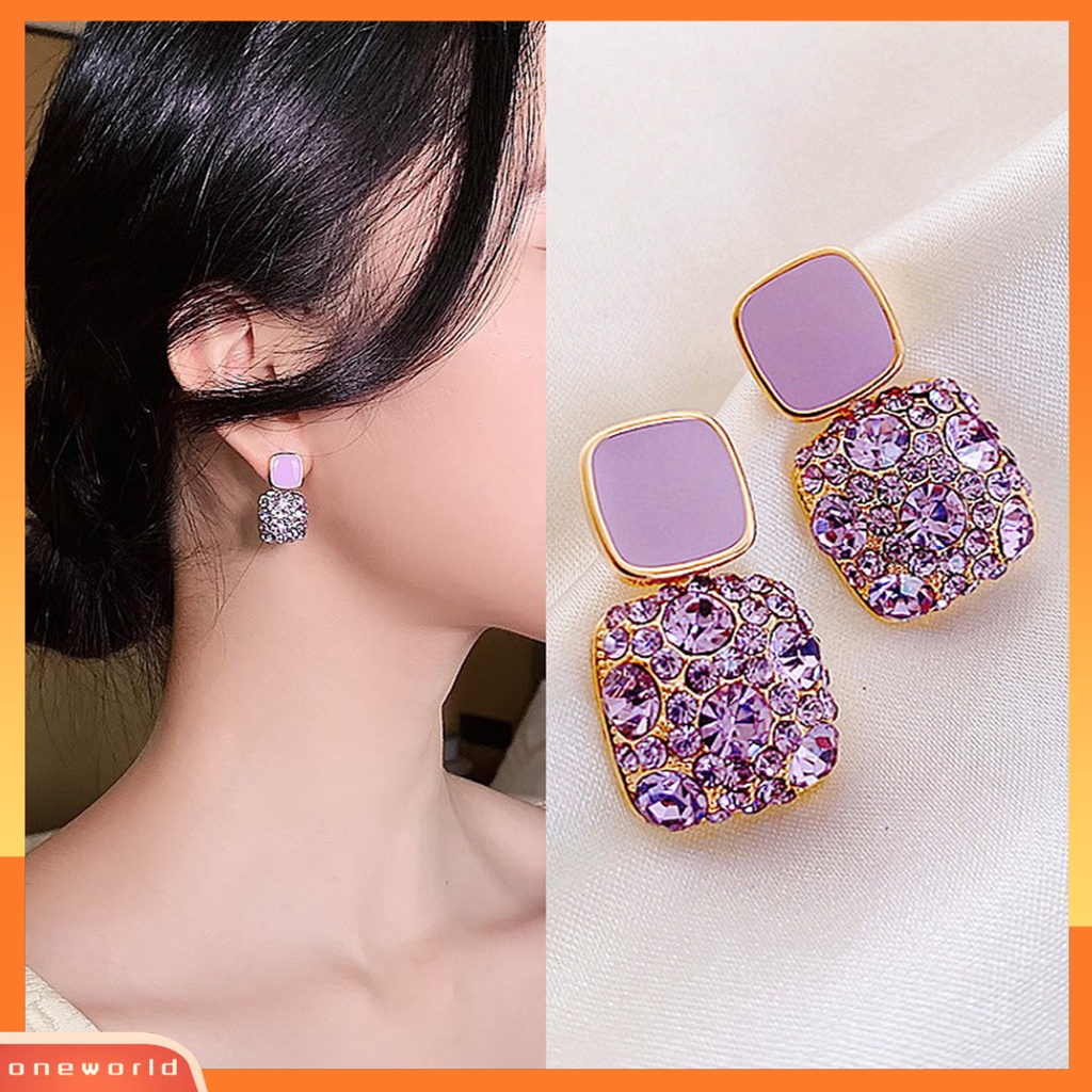 [WOD] 1pasang Anting Wanita Berlian Imitasi Persegi Vintage Fadeless Shiny Luxury Stud Earrings Untuk Hadiah