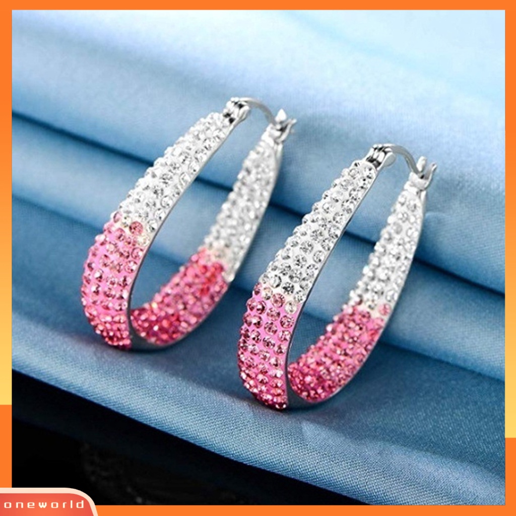 [WOD] 1pasang Anting Hoop Hias Berlian Imitasi Bahan Alloy Valentine Day Huggie Earrings Untuk Wanita