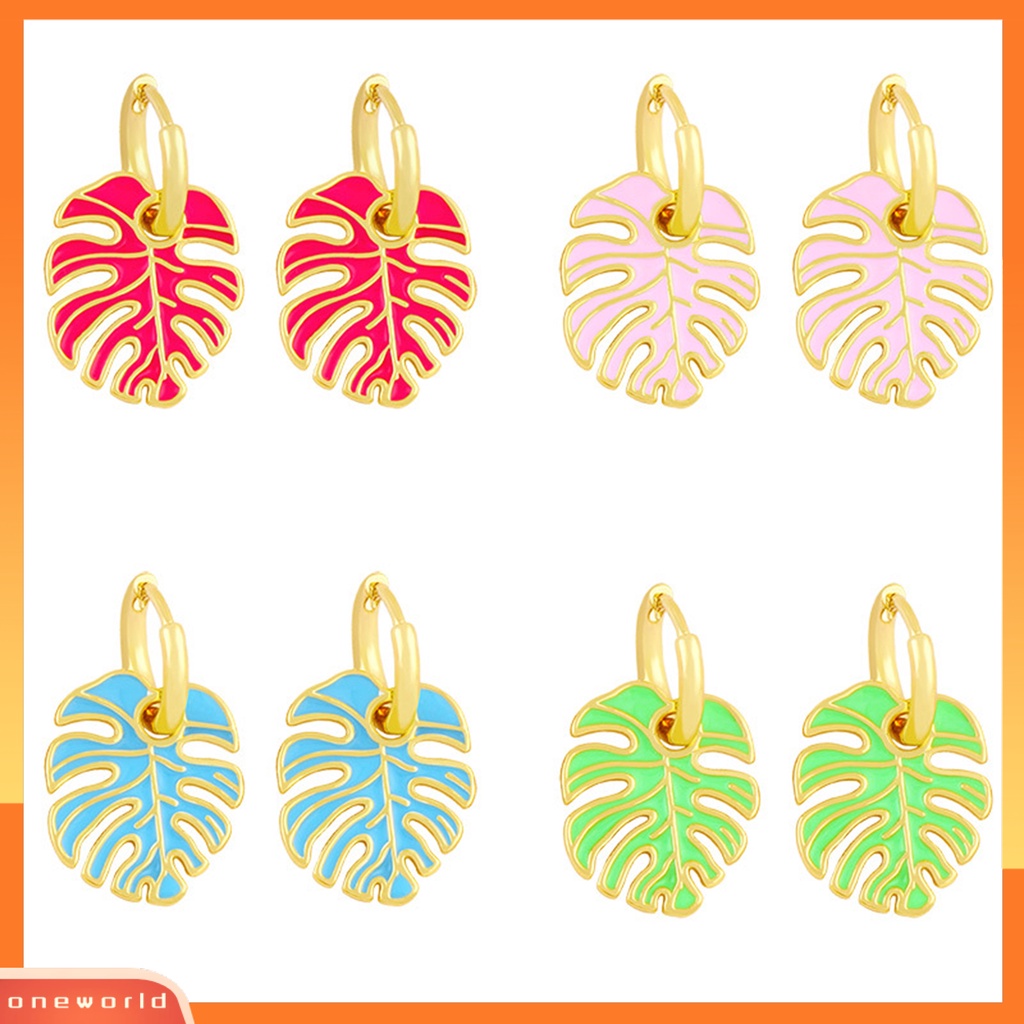 [WOD] 1pasang Anting Hoop Bentuk Daun Bohemia Perhiasan Anting Vintage Geometris Menjuntai Untuk Pacaran