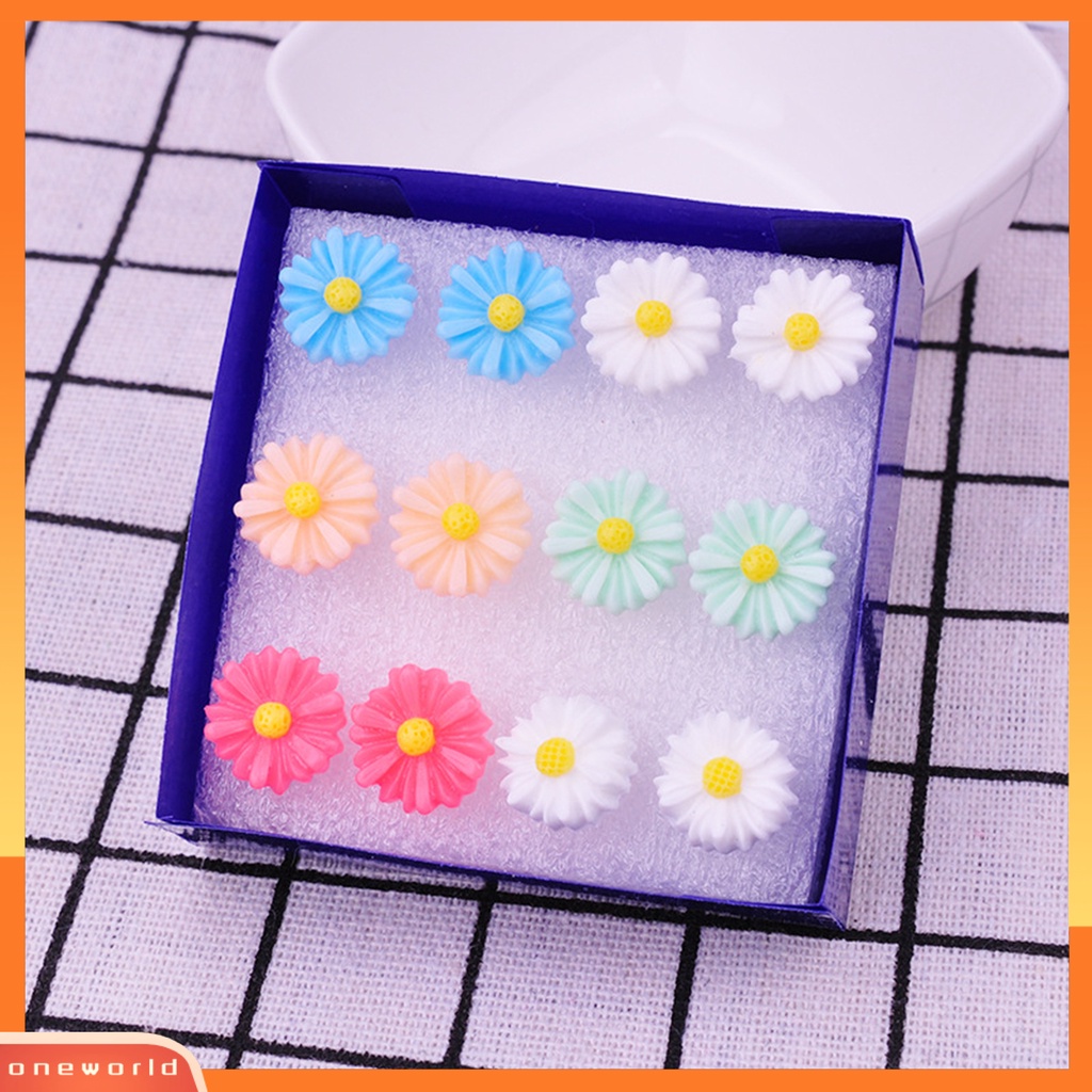 [WOD] 8/6pasang Wanita Ear Studs Set Warna Kontras Beda Bunga Anti Alergi Tidak Iritasi Tanaman Hias Bentuk Hidup Rose Stud Earrings Set Hadiah