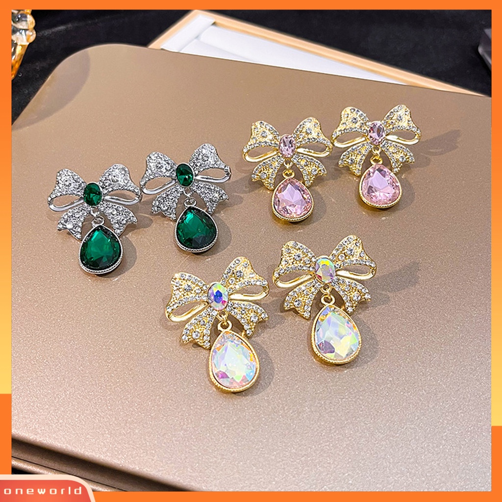 [WOD] Anting Menjuntai Warna-Warni Kristal Imitasi Tetesan Air Gaya Vintage Romantis Hadiah Mempesona Berlian Imitasi Ikatan Simpul Ear Studs Untuk Pesta