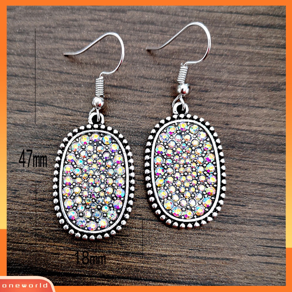 [WOD] Vintage Lady Multicolor Berlian Imitasi Hias Oval Menjuntai Kait Anting Perhiasan Hadiah