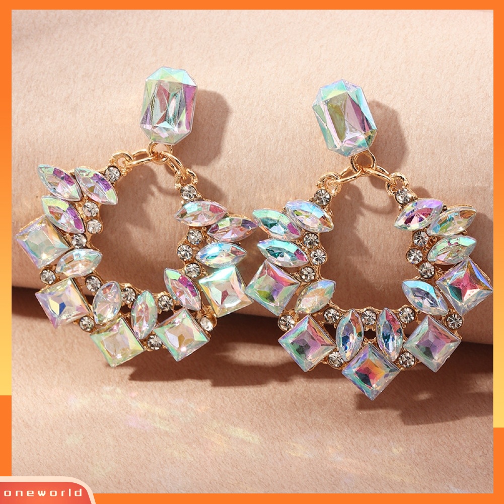 [WOD] Kreatif Wanita Geometris Eardrop Glitter Berlian Imitasi Hoop Ear Stud Earrings Hadiah