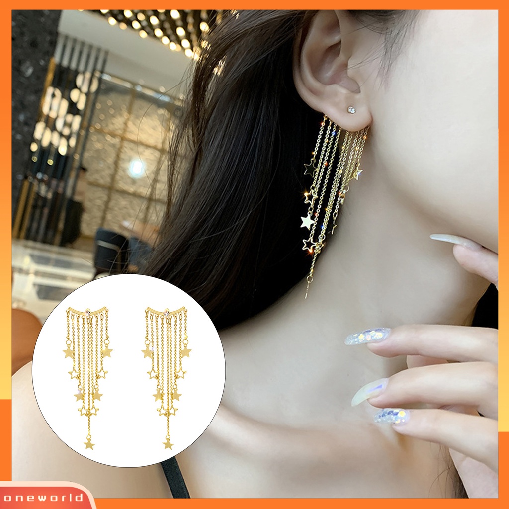 [WOD] 1pasang Anting Tusuk Telinga Berlebihan Hias Geometris Bintang Berujung Lima Drop Earrings Untuk Kehidupan Sehari-Hari