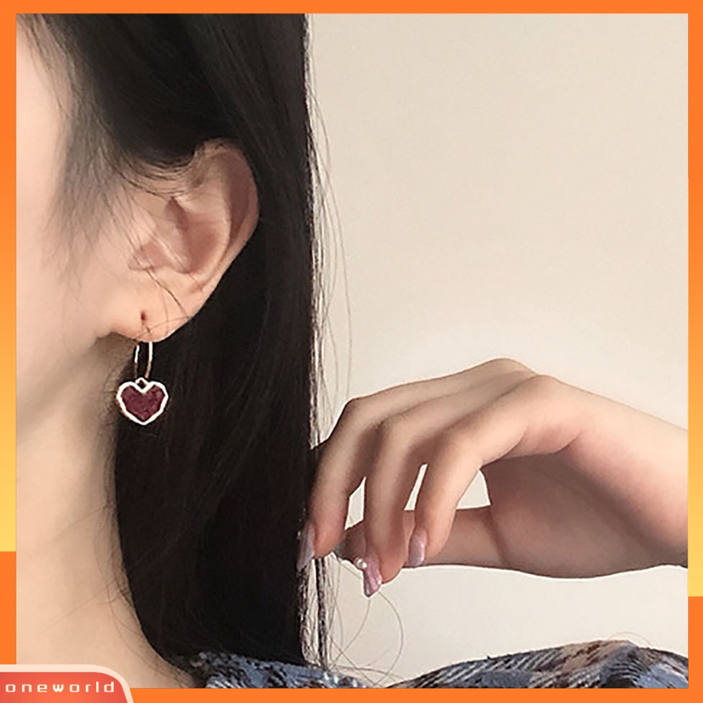 [WOD] Ear Studs Wine Red Heart All Match Wanita Gaya Korea Anting Halus Untuk Tanggal