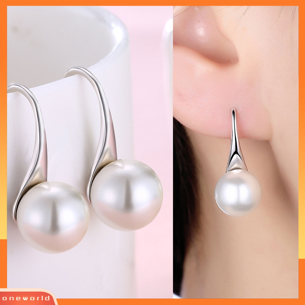 [WOD] 1pasang Anting Simple Wanita Mutiara Imitasi925Silver Bulat Terang Menjuntai Untuk Pernikahan