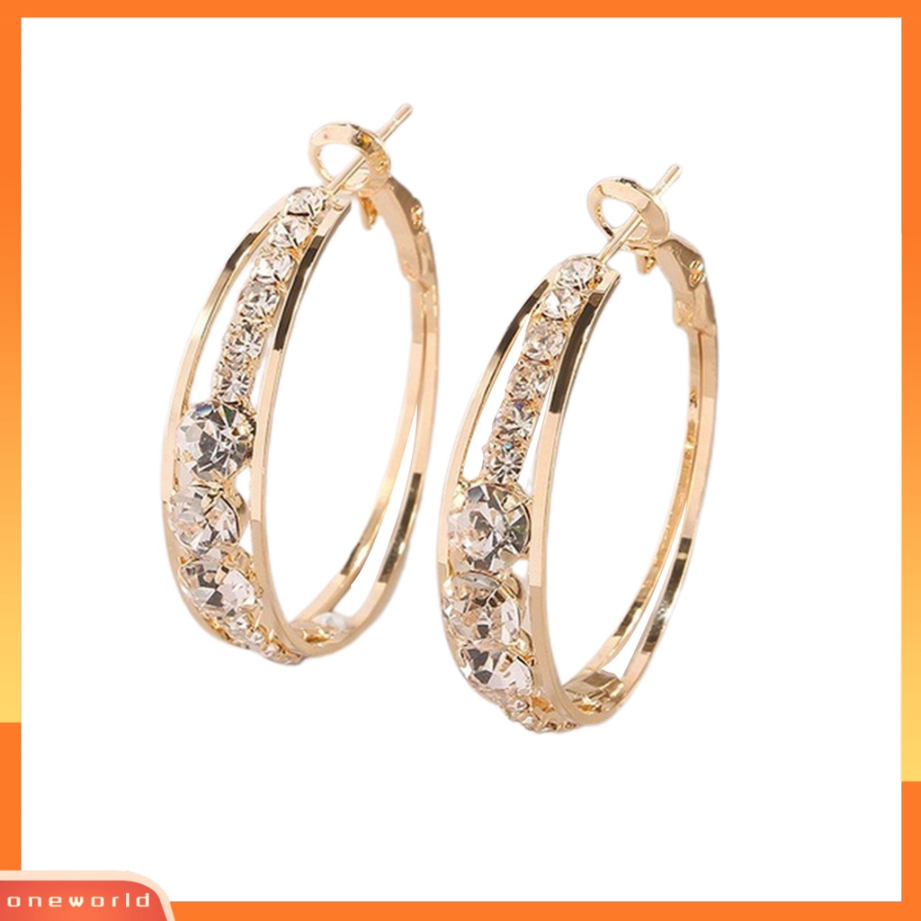 [WOD] Anting Wanita Berlian Imitasi Berkilau Menarik Hias Hoop Earrings Piercing Perhiasan Untuk Pesta