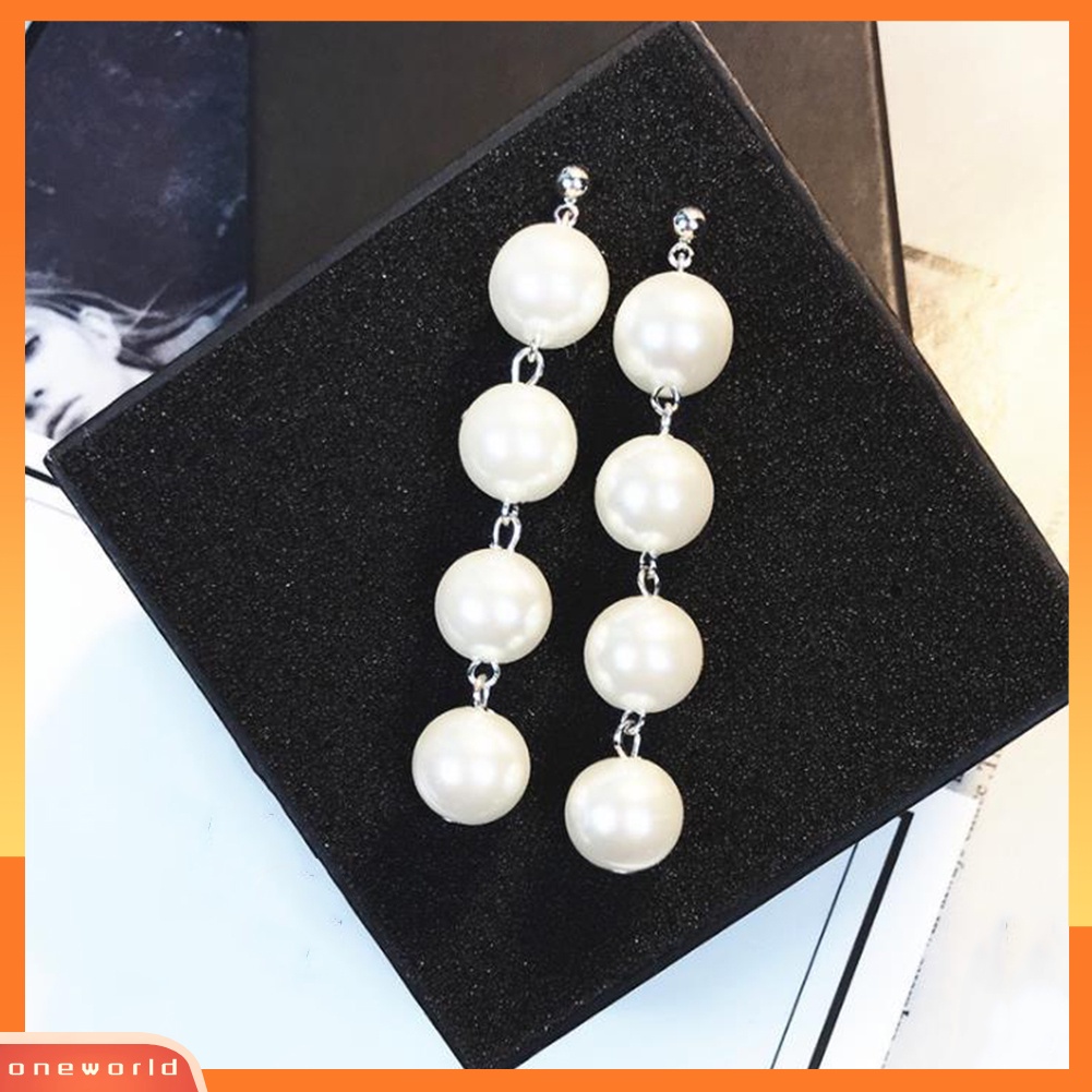[WOD] Wanita Elegan Pesta Besar Mutiara Imitasi Panjang Menjuntai Stud Earrings Hadiah Valentine