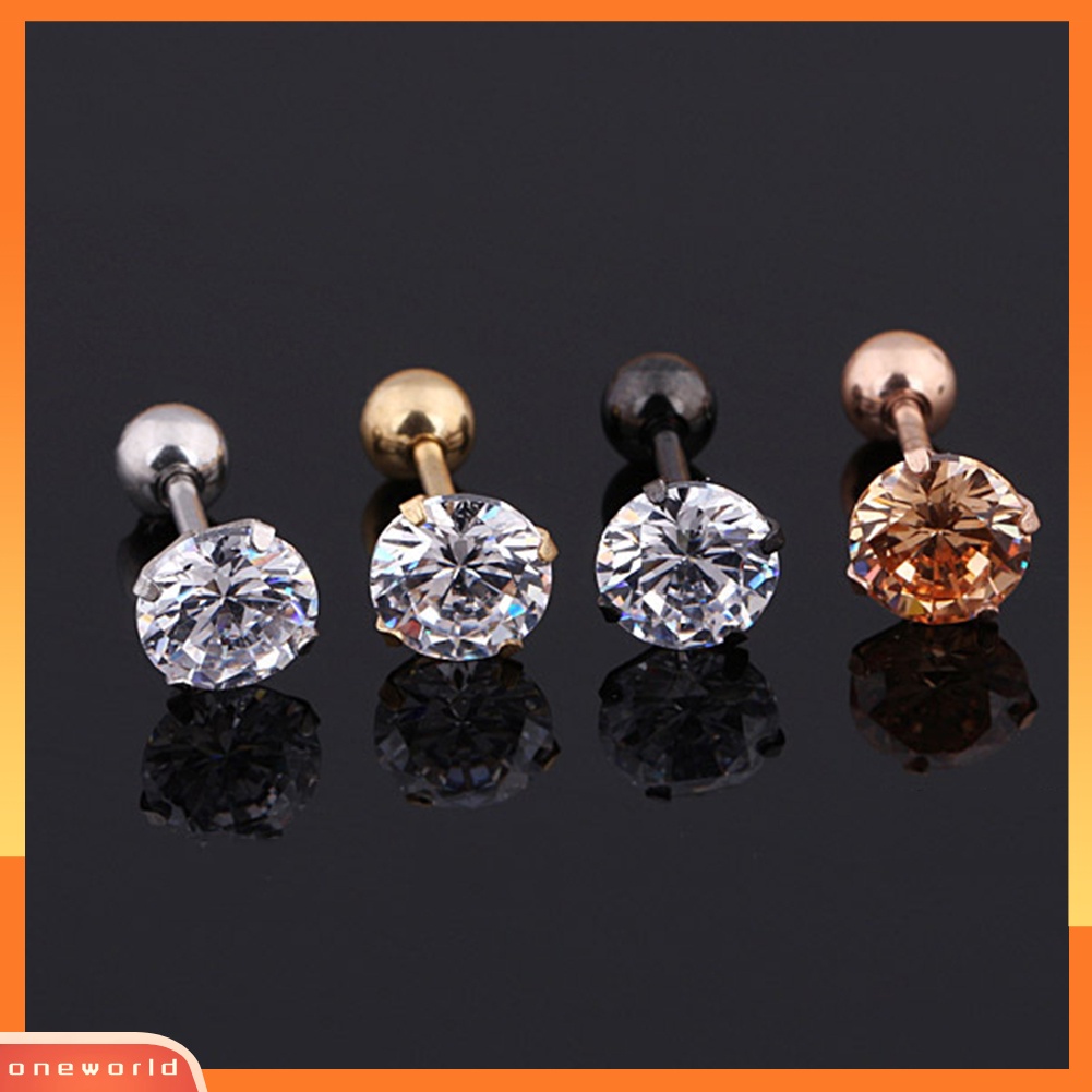 [WOD] 1pc Unisex Cubic Zirconia Hias Titanium Steel Stud Earring Perhiasan Tulang Rawan