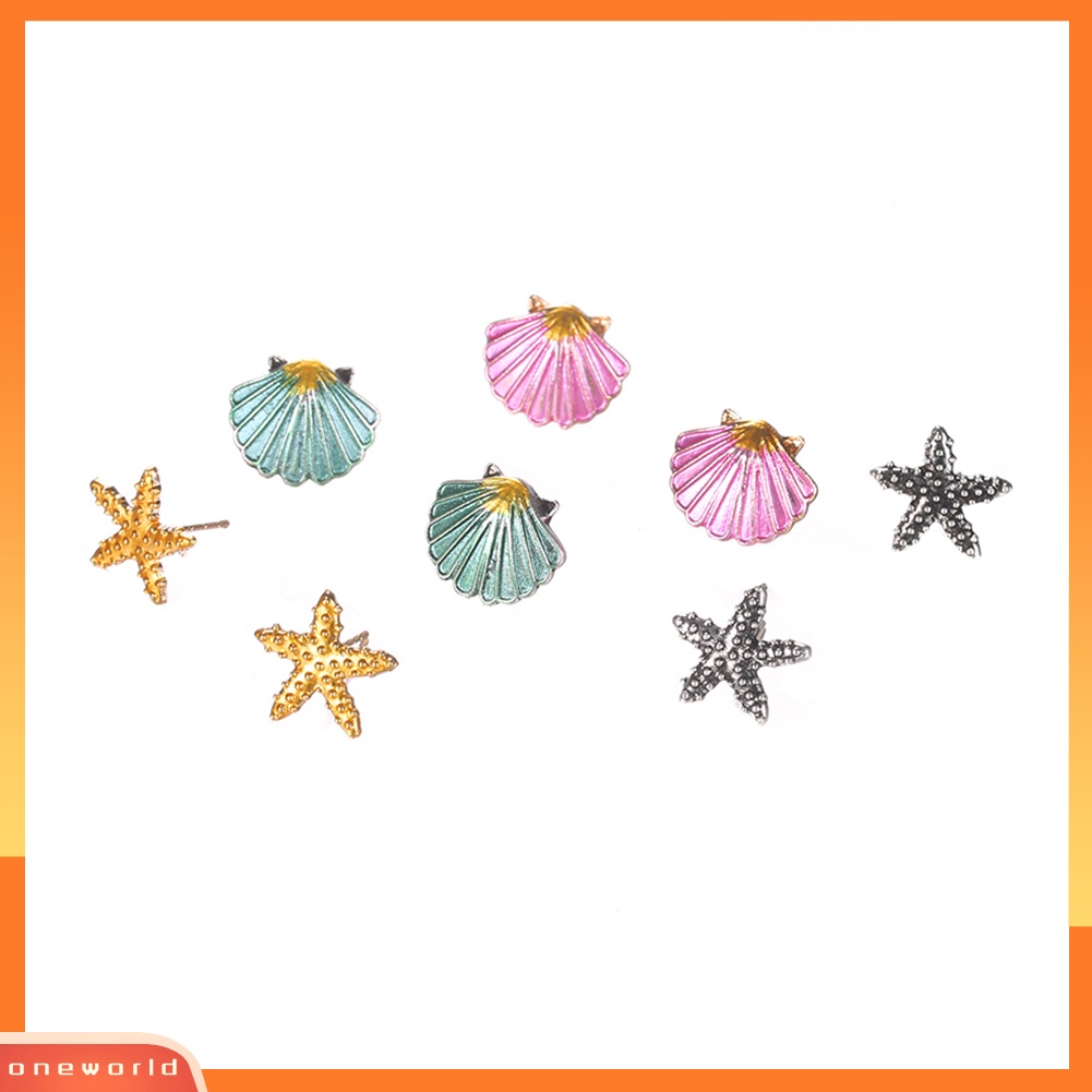 [WOD] 4pasang Boho Wanita Bintang Laut Shell Stud Earrings Set Musim Panas Perhiasan Aksesoris