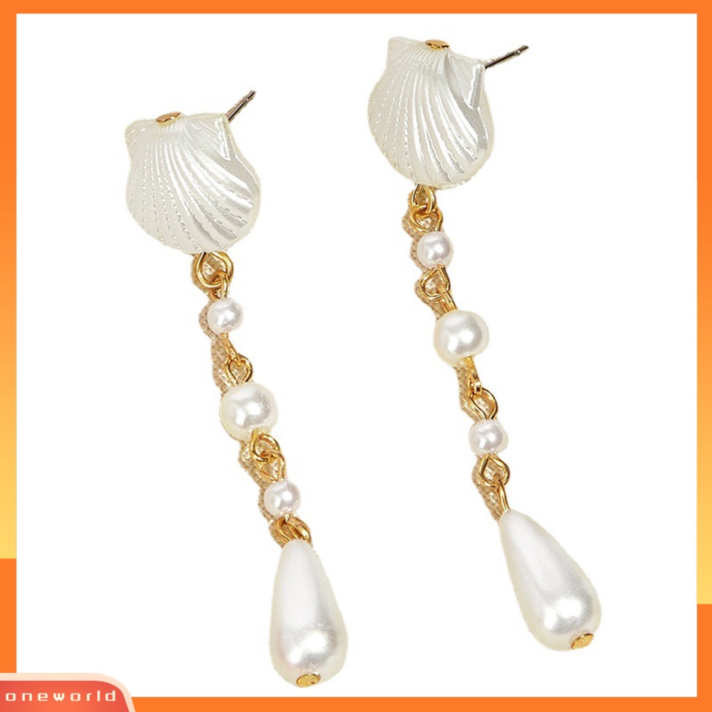 [WOD] 1pasang Anting Wanita Shell Mutiara Imitasi Berlebihan Electroplating Gaya Jepang Stud Earrings Hadiah Ulang Tahun