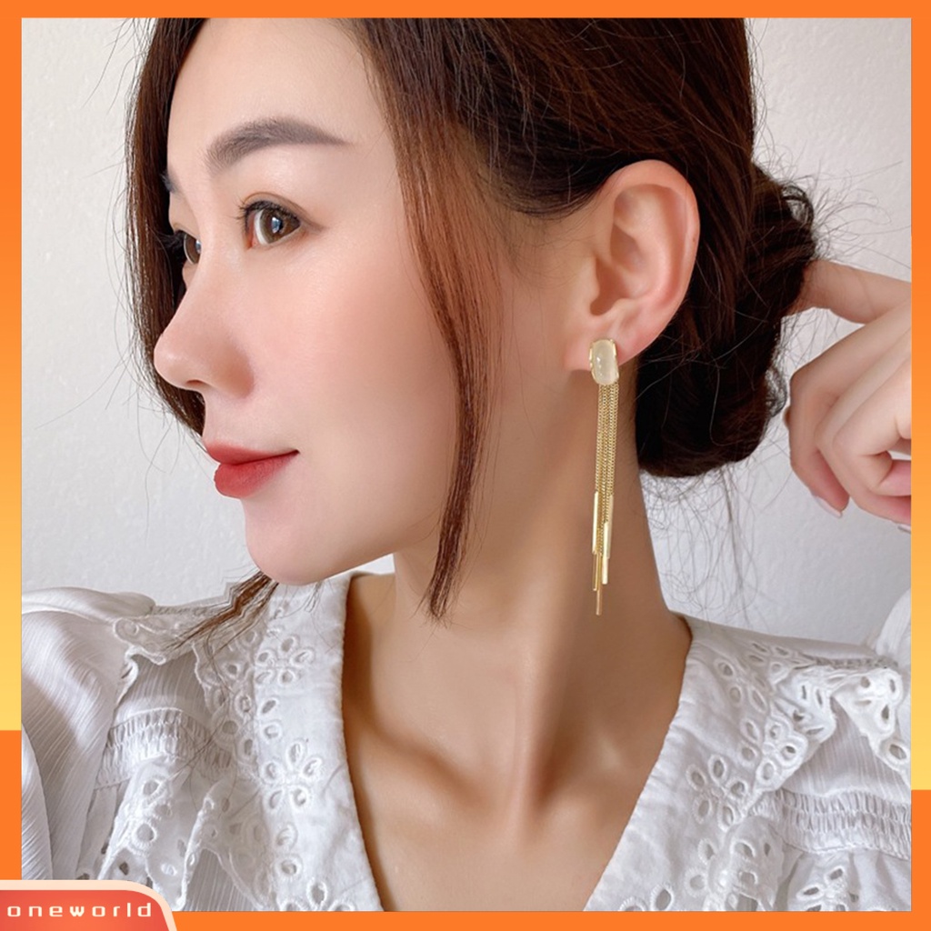 [WOD] 1pasang Anting Drop Earrings Anti Alergi Hias Glittery Korea Temperamen Rumbai Anting Panjang Untuk Perjamuan