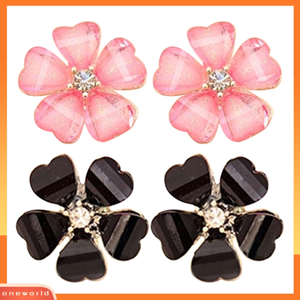 [WOD] Ear Stud Kelopak Berlian Imitasi Motif Bunga Alloy Anting Indah Mengkilap Untuk Wanita