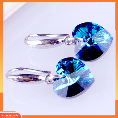 [WOD] Wanita Hati Biru Berlian Imitasi Alloy Ear Hook Menjuntai Eardrop Earrings